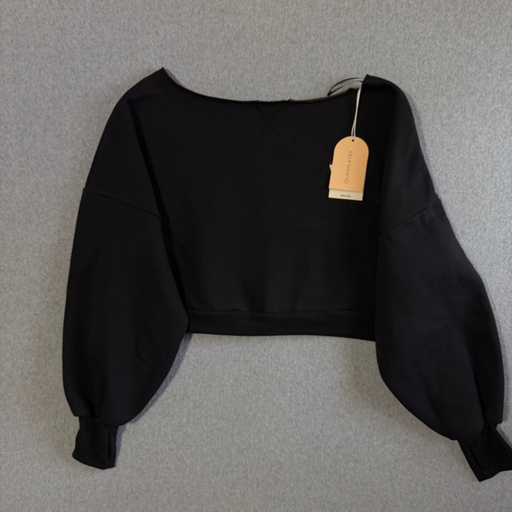 Blogilates Dance Studio Sweatshirt Athleisure Medium Black NEW Cropped Thumbhole